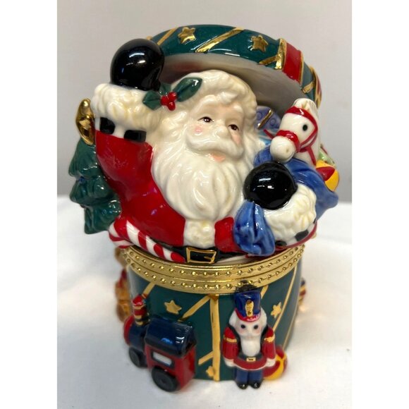 Santa-Themed Porcelain Decorative Box With Lid & Festive Holiday Design By Tradi - Picture 1 of 5